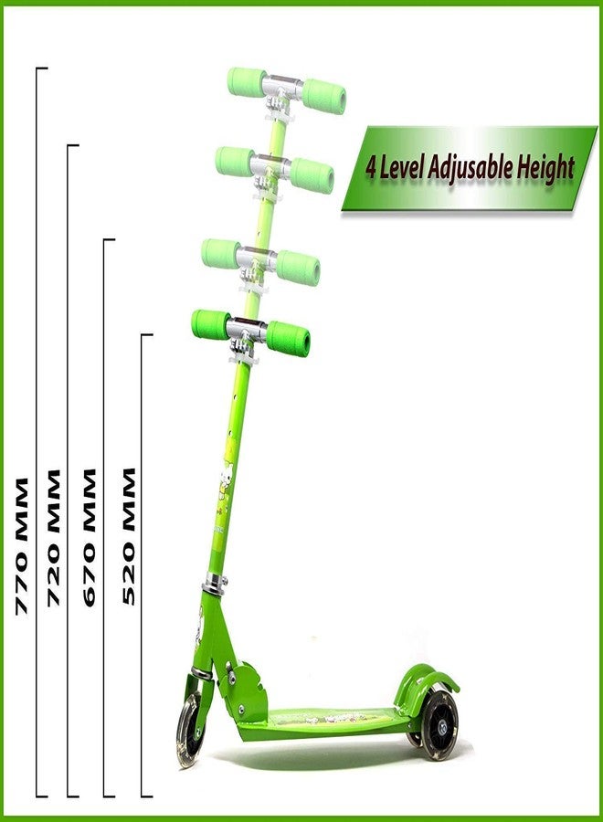 OANGO سكوتر OANGO للأطفال بثلاث عجلات قابل للطي، مزود بفرامل وجرس مع إمكانية تعديل الارتفاع وإضاءة LED على العجلة، سكوتر للأولاد والبنات (متعدد الألوان) (أخضر) - Image 4
